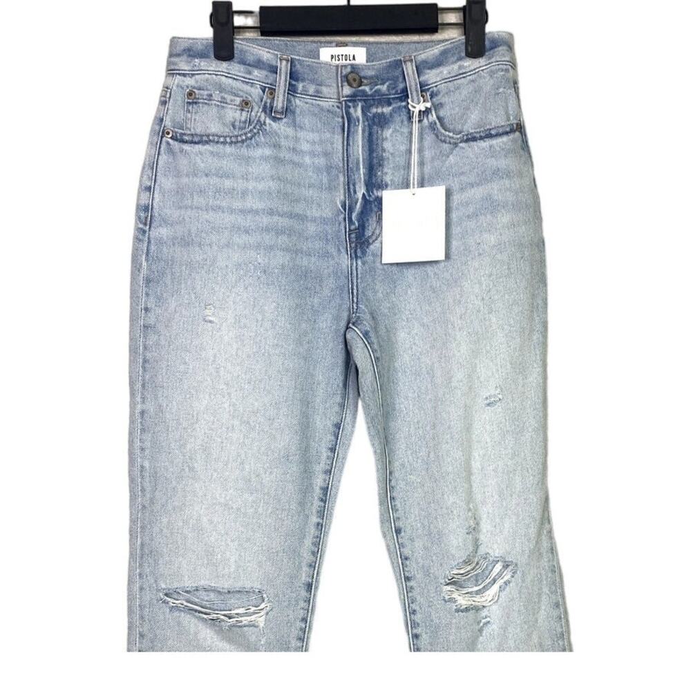 NWT Pistola Presley Relaxed Straight Leg Distressed High Rise Jean 26 Light Blue - Picture 3 of 15